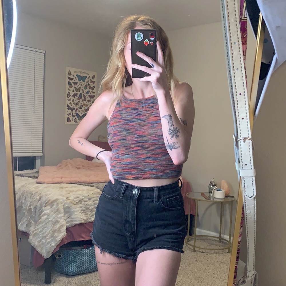 lace up backless knit tank